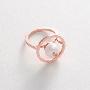 Pearl Ring with Diamond Bezel