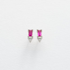 Pink Sapphire Baguette and Diamond Stud Earrings