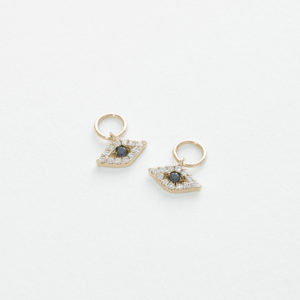 Diamond and Black Diamond Reversible Mini Huggie Earring Evil Eye Charms (Single Charm)