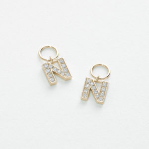 Diamond and Black Diamond Reversible Mini Huggie Earring Initial Charms (Single Charm)