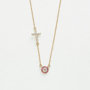 Victory Cross and Evil Eye Necklace